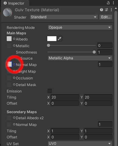 Vælg den normal map Unity har lavet til dig ud fra din texture.